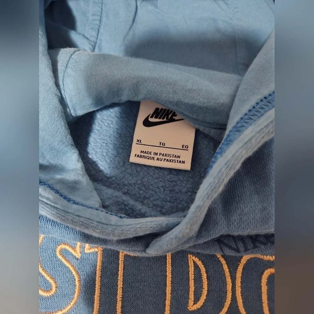 Nike Kids Girls Just Do It Embroidered Pullover Hoodie Sweatshirt Blue XL